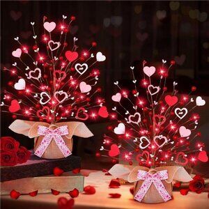 Decor 2 Pack Valentine's Day Tree Tabletop Decorations 16 Inch Battery